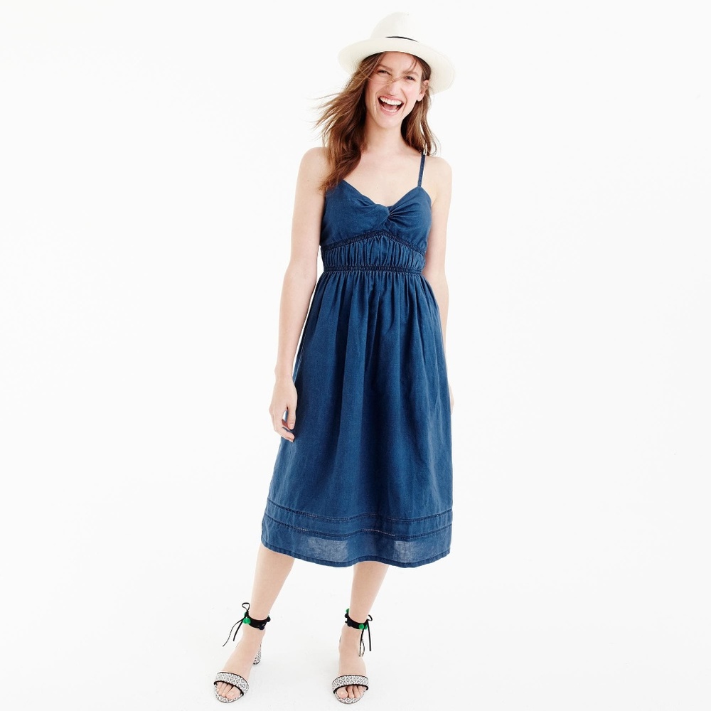 J.Crew Smocked Twist-Front Indigo Dress